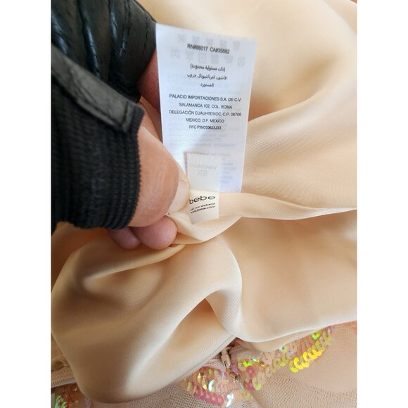 Bebe Mini Dress XS Peach Sequins Layered Mesh Coquette Hoco Ballerina Fairycore - Picture 11 of 16